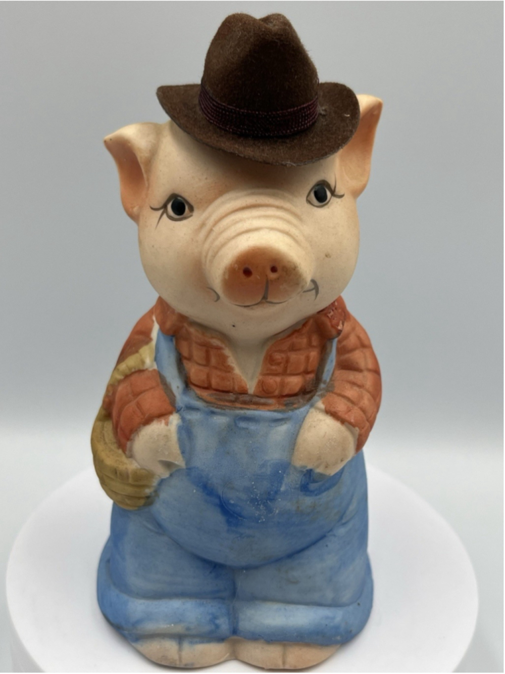 Vintage 1992 Jasco Farmer Pig Piggy Bank Porcelain Figurine Collectible TOO CUTE